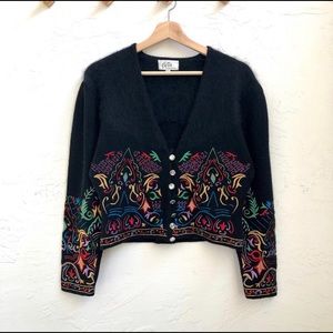 Vintage high-angora content embroidered cardigan